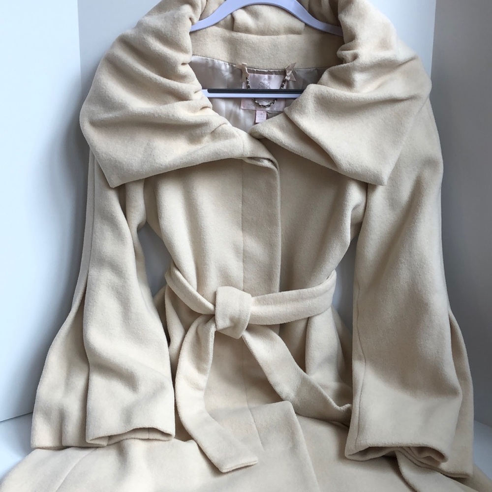 Rebecca Taylor shawl collar wool blend button front tie waist coat size 6